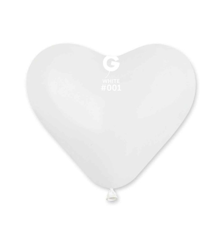 10" Gemar Heart Shape White 001 Latex Balloons 50ct
