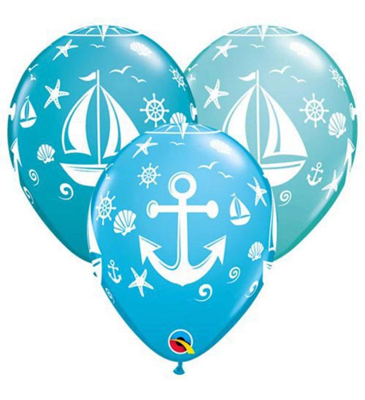 11" Nautical Sailboat & Anchor Qualatex Blue Latex Balloons 25ct