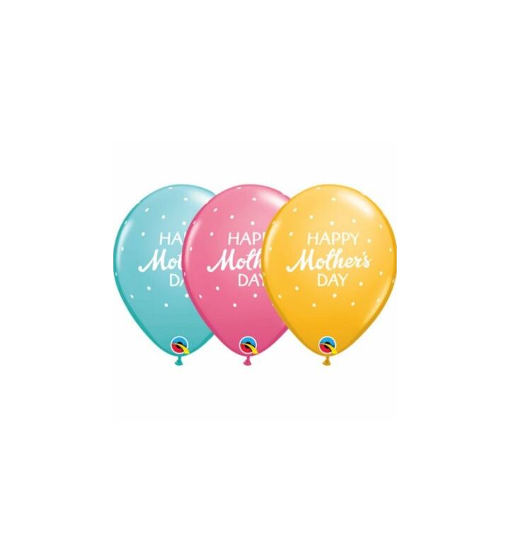 11" Happy Mother's Day Petite Polka Dots Assorted Latex Balloons 25ct