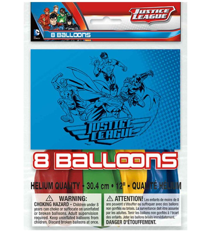 12" Unique Party Justice League Balloons 2S 8ct.