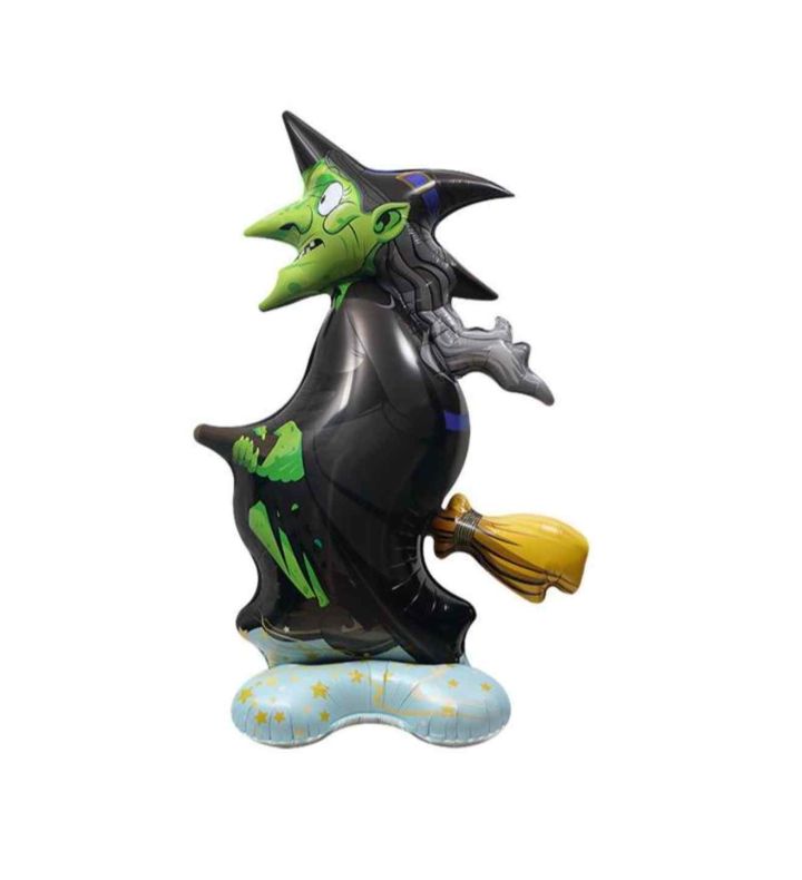 122cm Bamboo Party Witch On Broom Foil Balloon