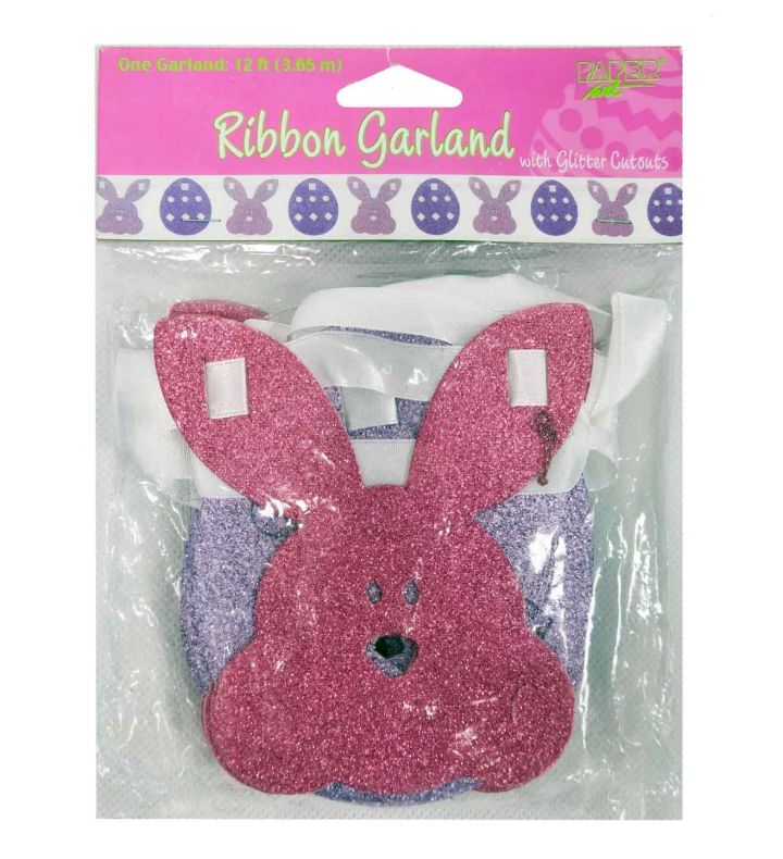 12ft Easter Ribbon Garland with Glitter Cutouts