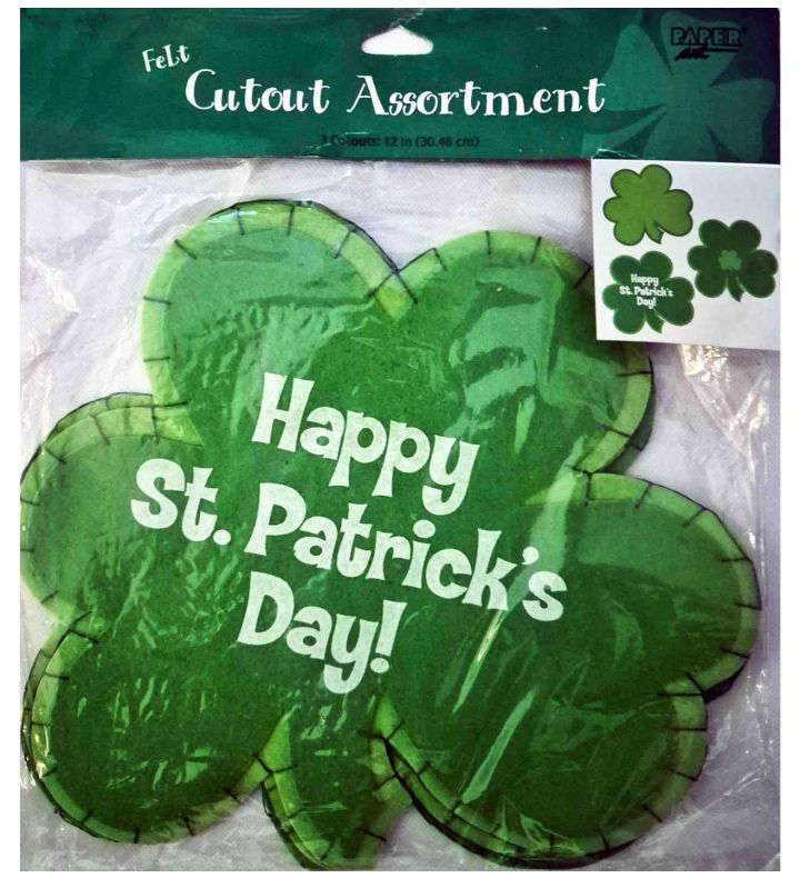 12" Felt Shamrock Cutout Assortment 3ct
