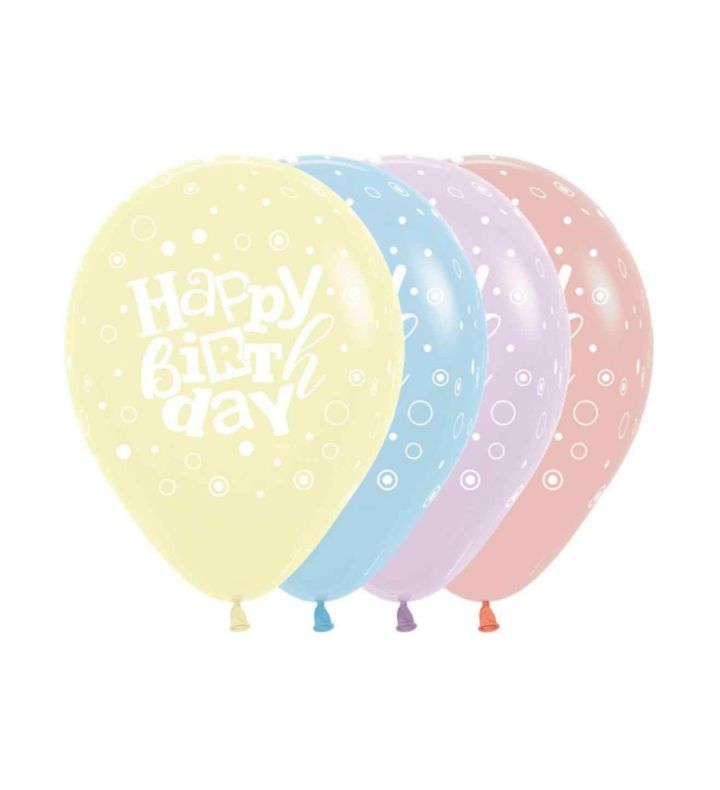 12" Happy Birthday Pastel Assortment 600 Latex Balloons 25ct