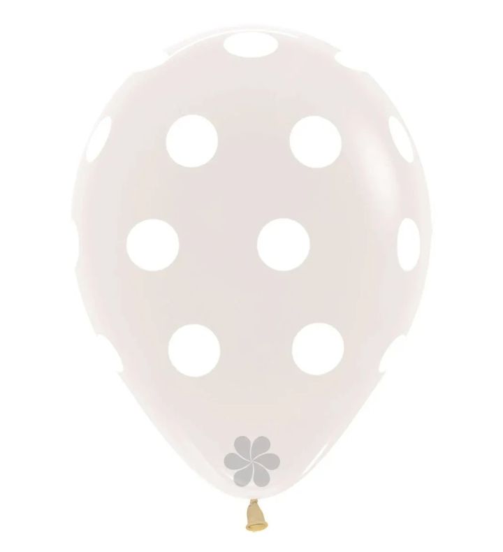 12" Sempertex Clear 390 with White Polka Dots Latex Balloons 25ct