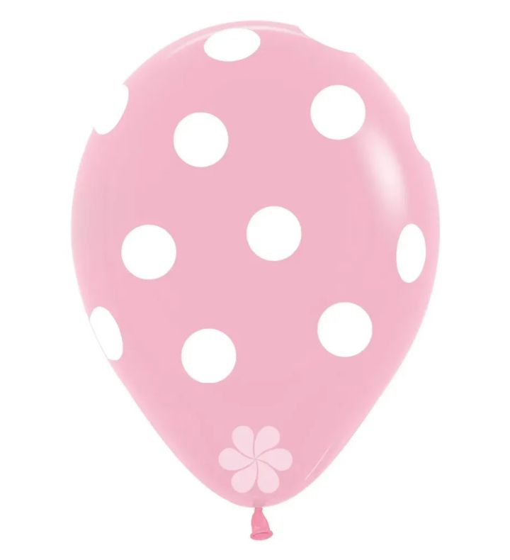 12" Sempertex Pink 009 with White Polka Dots Latex Balloons 25ct