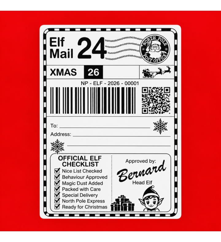 Elf Mail 24 Personalised Christmas Label QR Code Official North Pole Checklist