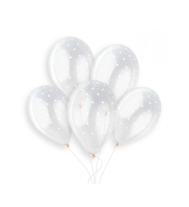 13" Gemar White 1051 Polka Dots Crystal Latex Balloons 25ct