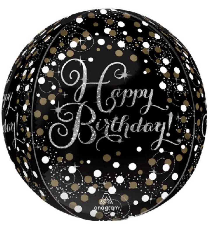 15" Anagram Sparkling Happy Birthday Orbz foil balloon