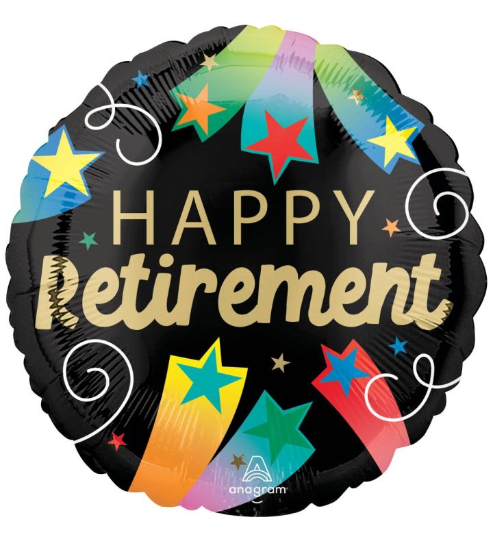 17" Happy Retirement Star Bursts Anagram Round Foil Balloon