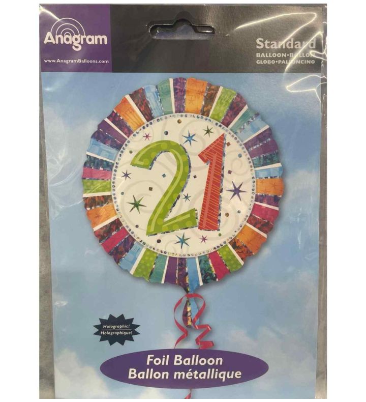 18" Anagram Colourful 21 Foil Balloon