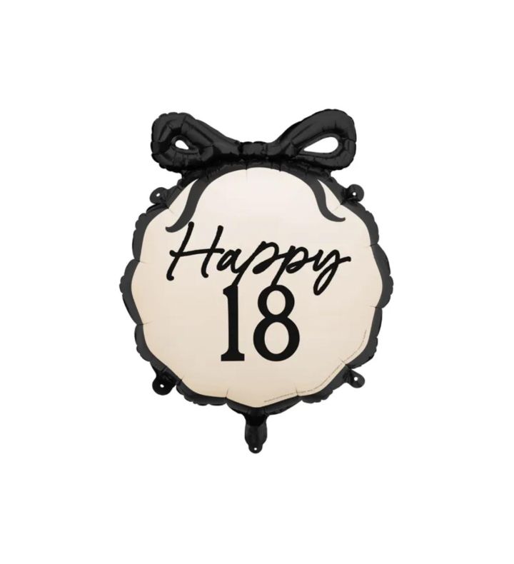 18" Happy 18 Black Bow Foil Balloon Party Deco