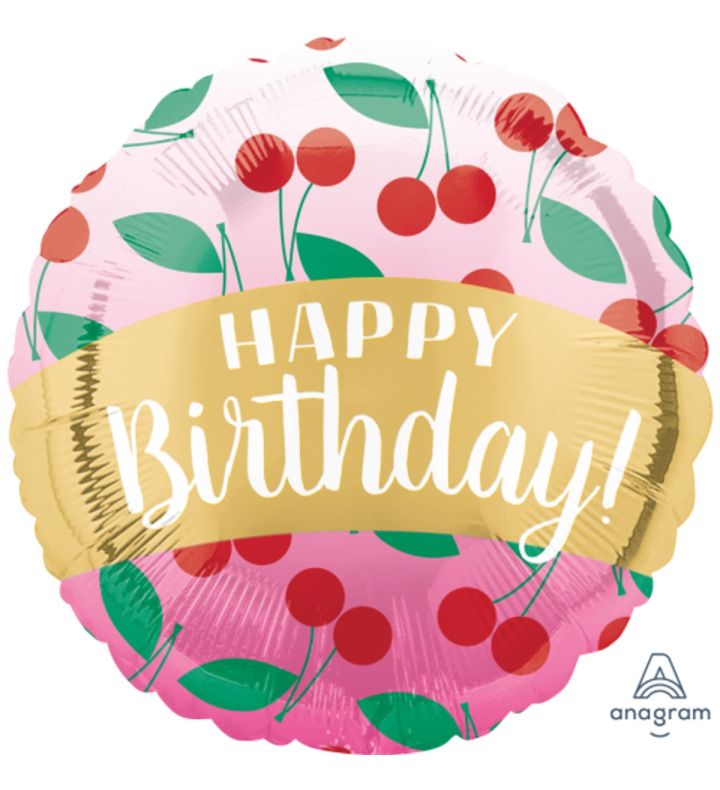 18" Happy Birthday Cherries Foil Balloon