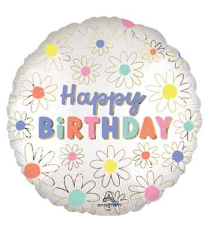 18" Happy Birthday Satin Daisies Foil Balloon