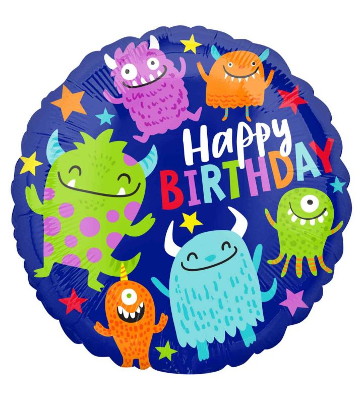 18" Happy Little Monsters Birthday Foil Balloon