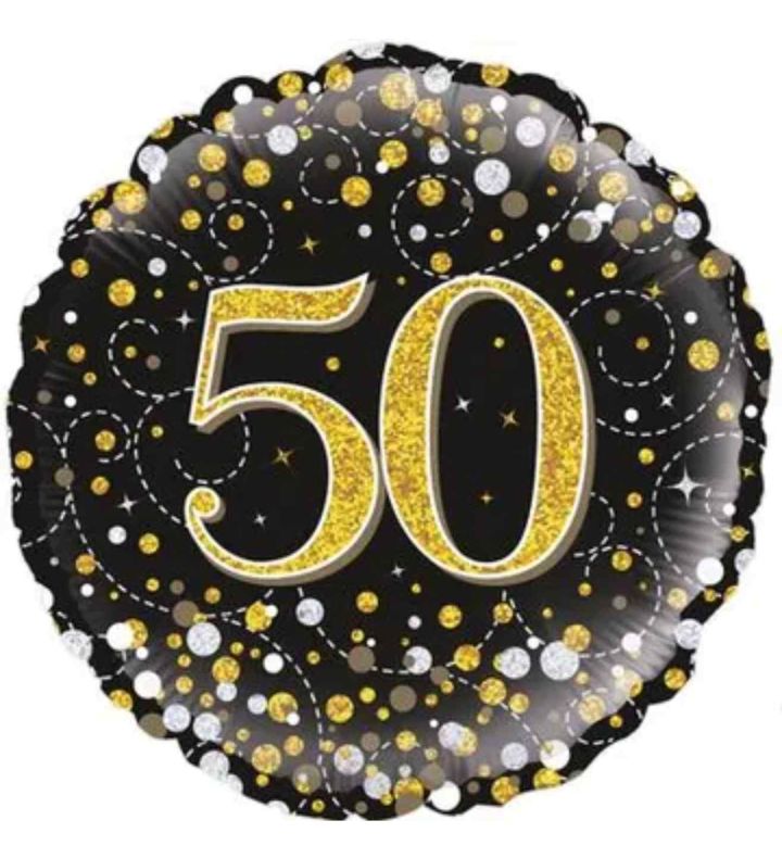 18" Oaktree Sparkling Fizz 50th Birthday Black/Gold Round