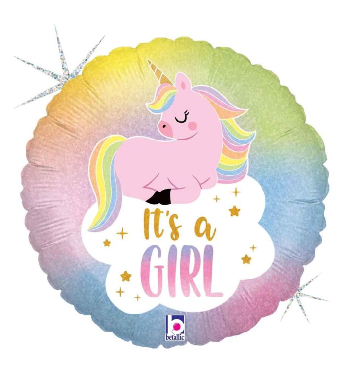 18" Betallic Pastel Unicorn Baby Round