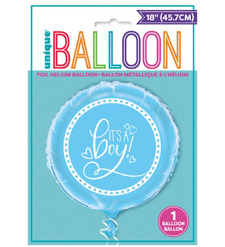 18" Unique Party Blue Hearts Baby Shower Foil Balloon