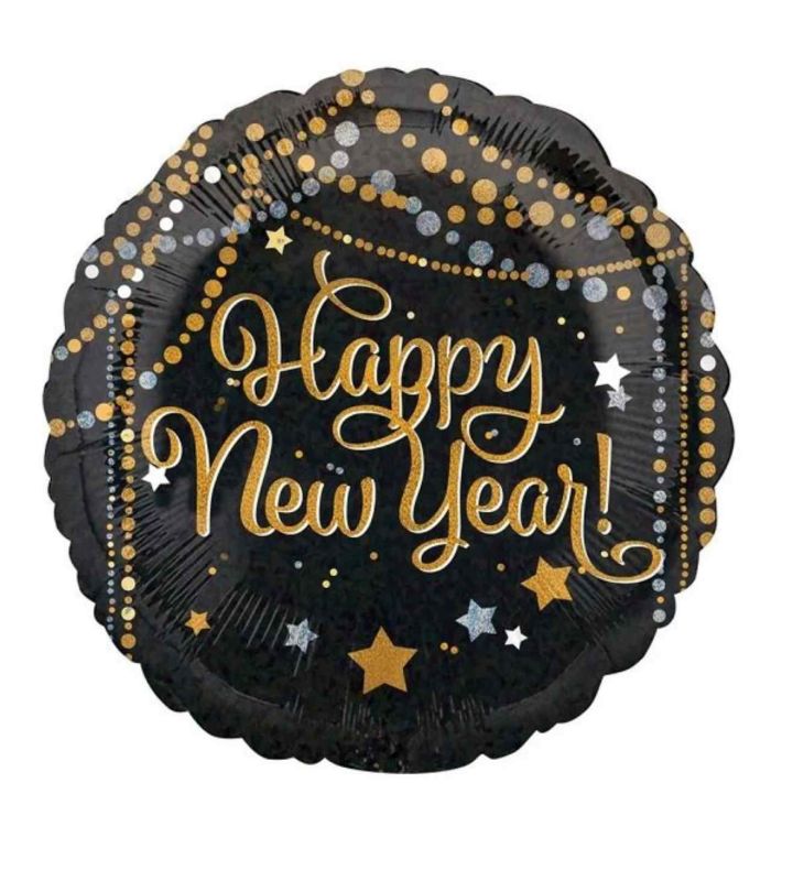 18" Gold & Black New Year Anagram Foil Balloon