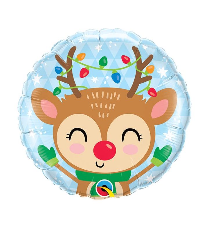 18" Christmas Festive Reindeer Lights Round Foil Balloon