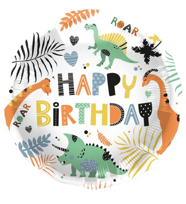 18" Dinosaur Happy Birthday 'Dino Roar' Round Foil Balloon