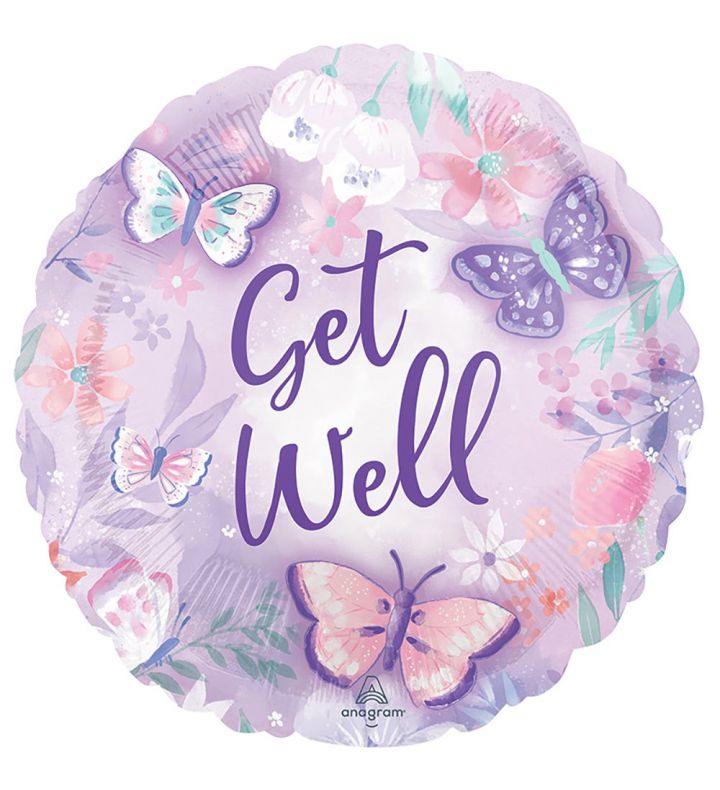 18" Get Well Butterfly Round Foil Balloon