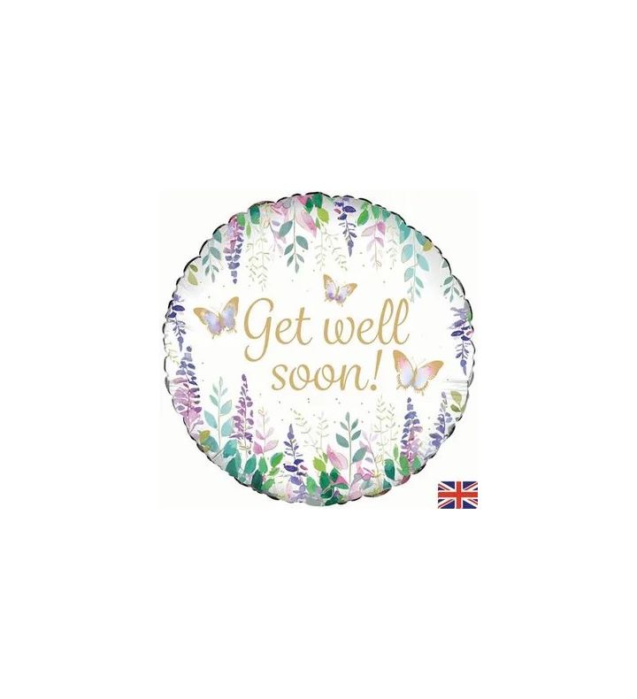 18" Get Well Soon Watercolour Floral Oaktree Round Foil Balloon
