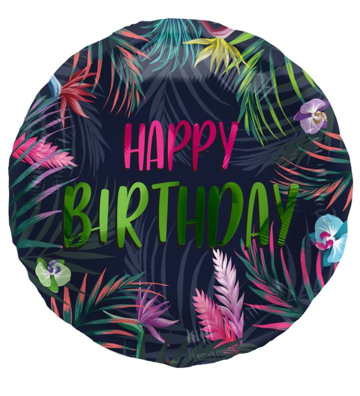 18" Happy Birthday Neon Tropical Round Foil Balloon