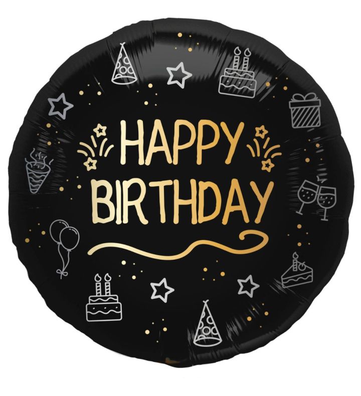 18" Happy Birthday Shinning Glam Black Round Foil Balloon