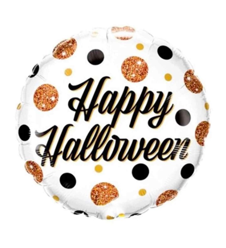 18" Happy Halloween Holographic Dots Round Foil Balloon