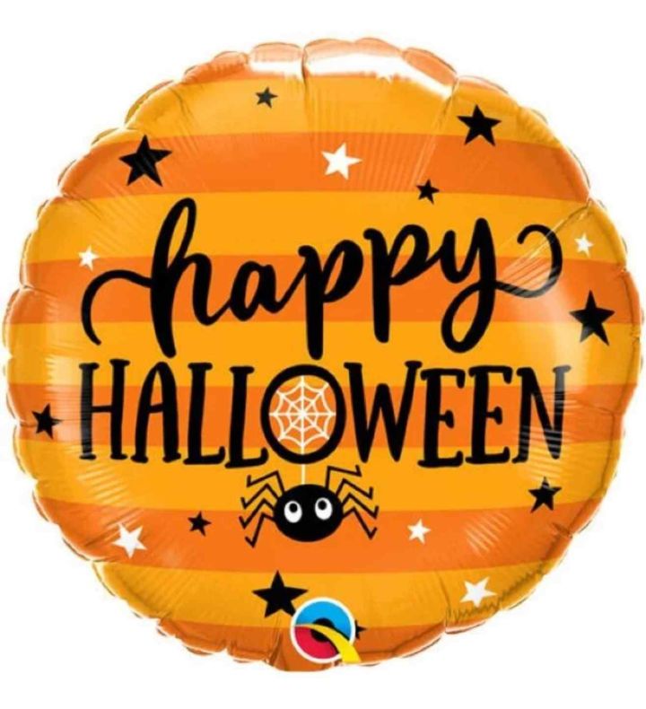 18" Happy Halloween Orange Stripe Round Foil Balloon