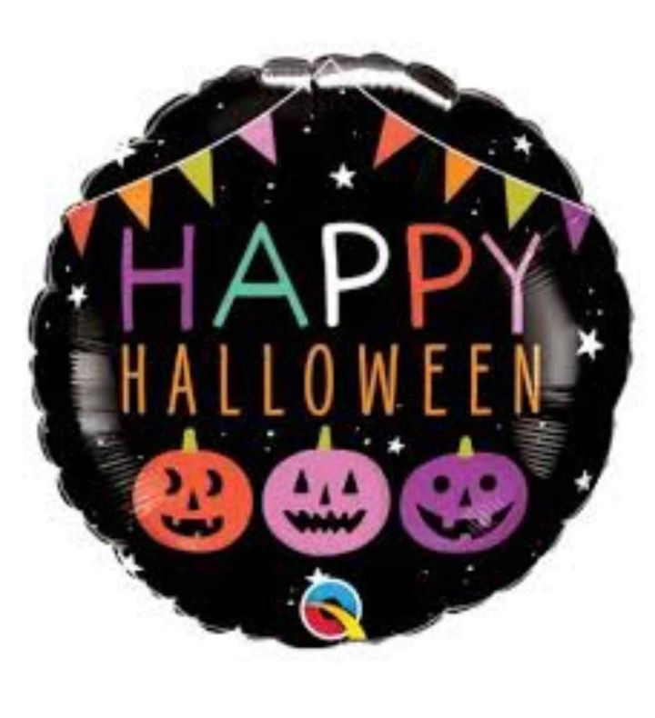 18" Happy Halloween Three Pumpkin Round Foil Balloon