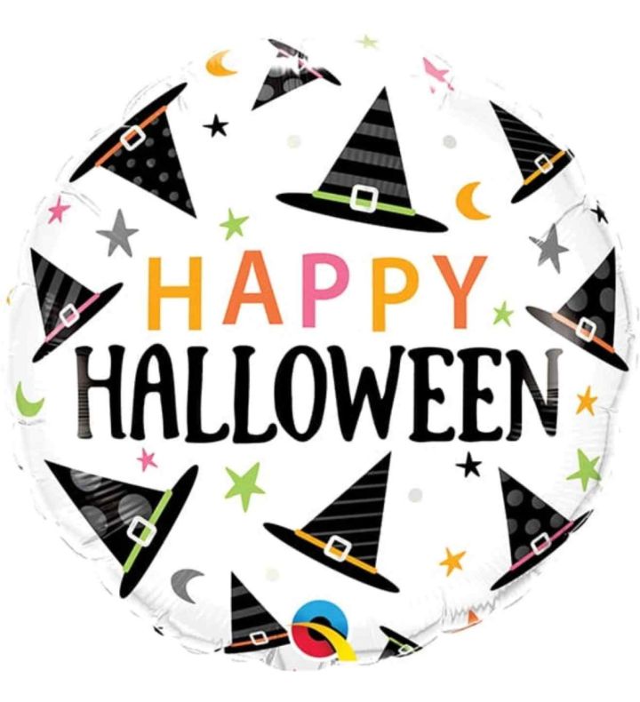 18" Happy Halloween Witches Hat Round Foil Balloon