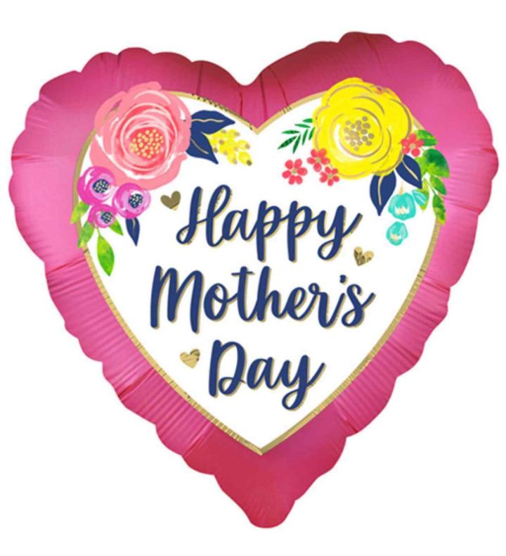 18" Happy Mother's Day Pink & Floral Heart Foil Balloon