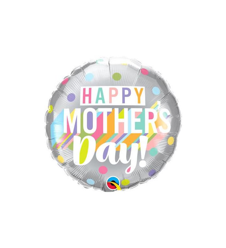 18" Happy Mothers Day Pastel Dot Round Foil Balloon