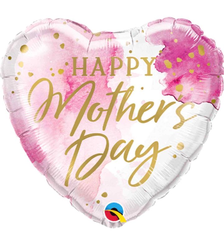 18" Happy Mothers Day Watercolour Effect Heart Foil Balloon