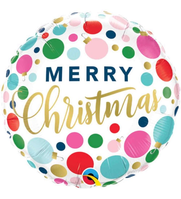 18" Merry Christmas Dots Round Foil Balloon
