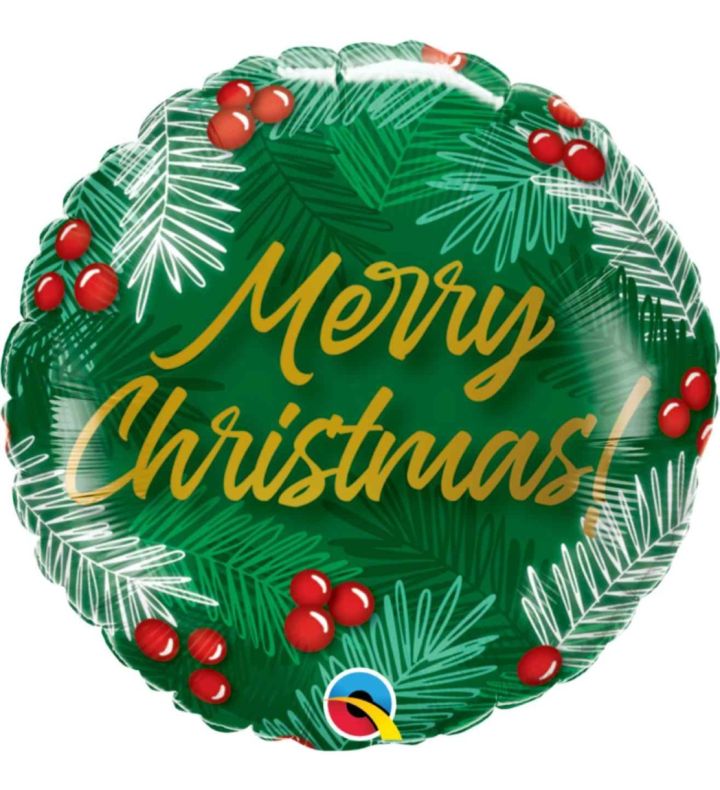 18" Merry Christmas Greens & Berries Foil Balloon