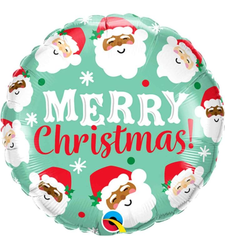 18" Merry Christmas/HoHoHo Santa Face Round Foil Balloon