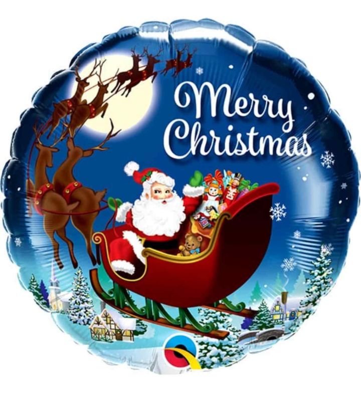 18" Merry Christmas Santa's Sleigh with Reindeers Foil Balloon