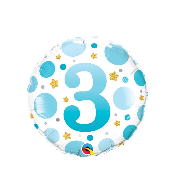 18" No.3 Blue Dots Confetti Round Foil Balloon