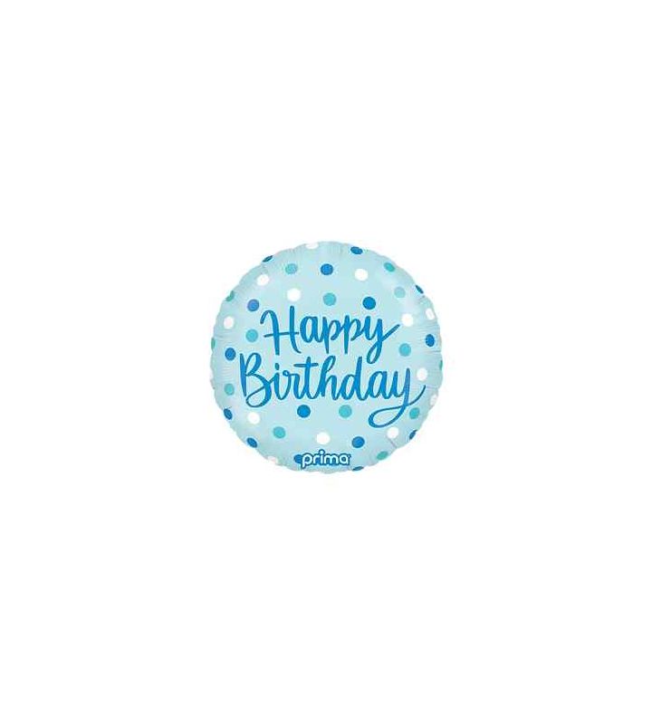 18" Round Birthday Blue Dots Prima Foil Ballon