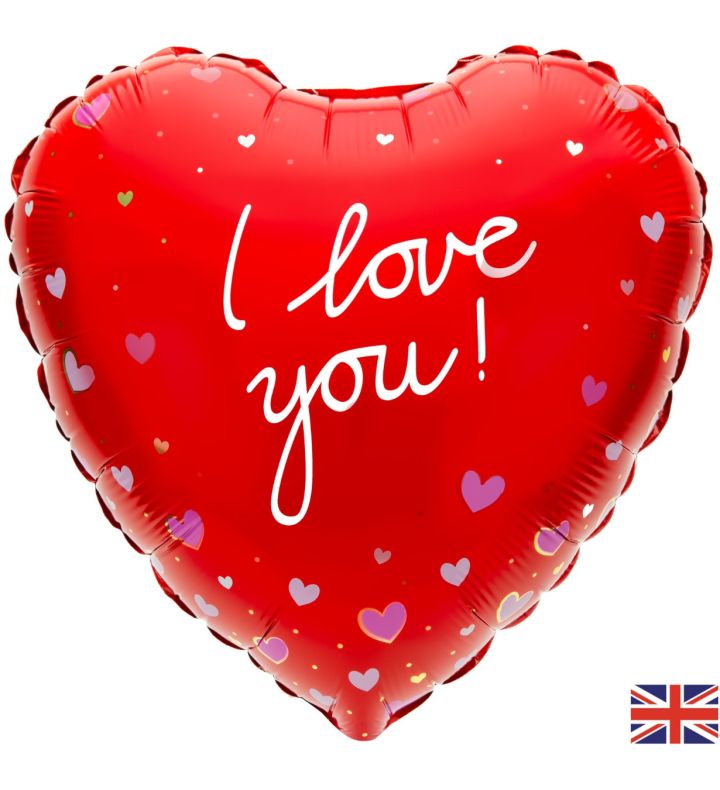 18" Valentine's Day I Love You Hearts and Dots Red Foil Balloon