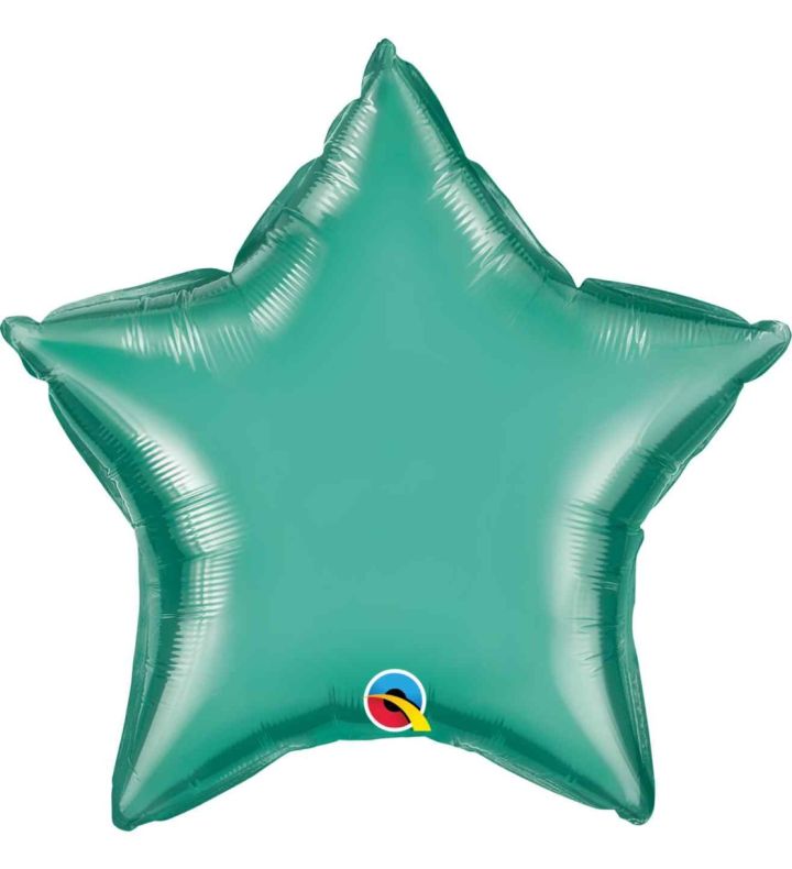 20" Chrome Green Star Foil Balloon Pacakaged