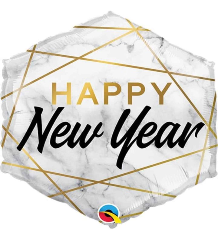 20" Happy New Year Geometric Hexagonal Foil Balloon