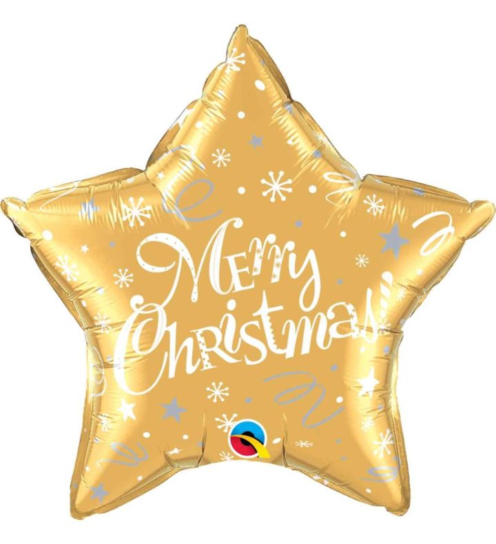 20" Merry Christmas Festive Gold Star Foil Balloon