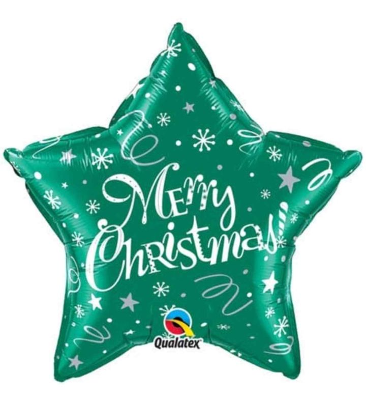 20" Merry Christmas Festive Green Star Foil Balloon