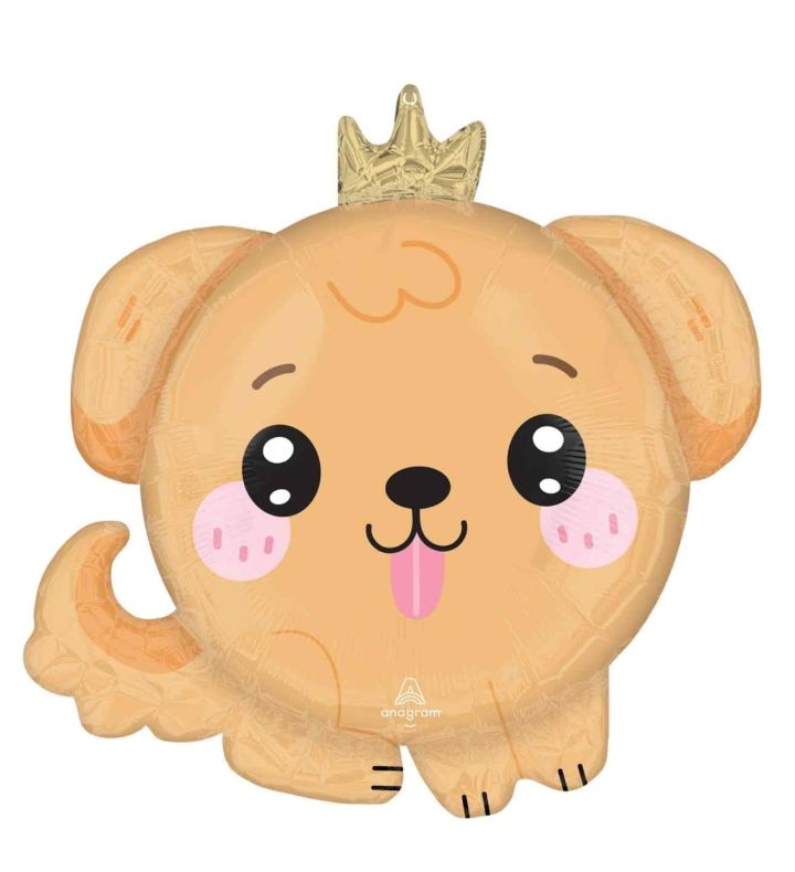 21" Kawaii Crown Puppy Roly Polies Foil Balloon