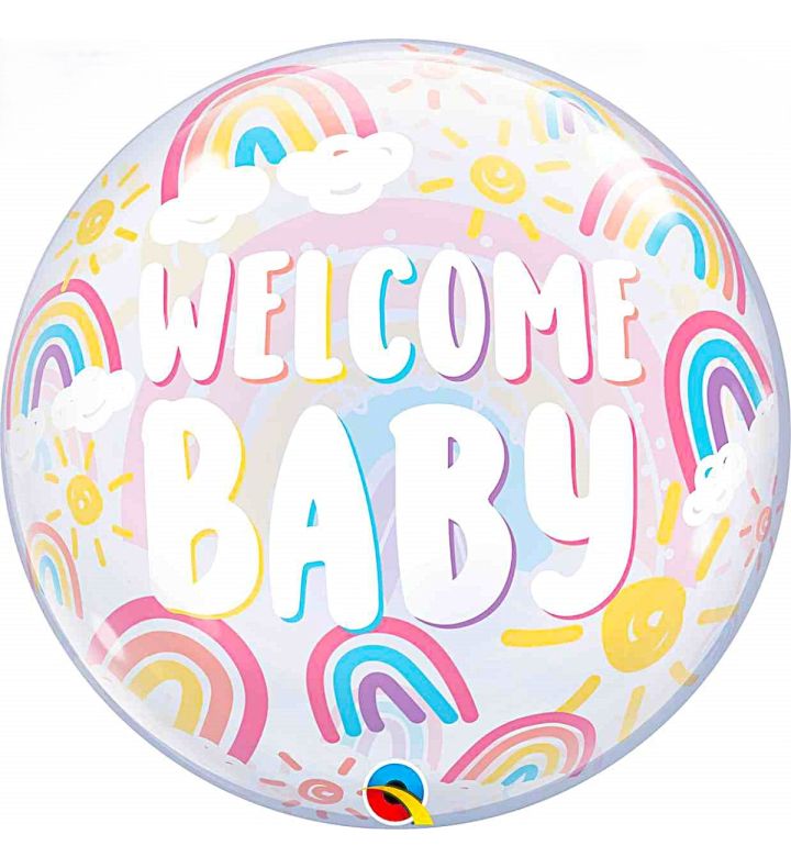 22" Deco Bubble Balloon Welcome Baby Rainbow Clouds 1ct