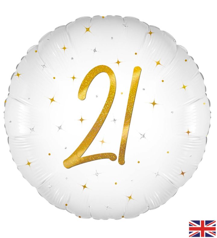 18" 21st Birthday Elegant White Sparkle Foil Balloon